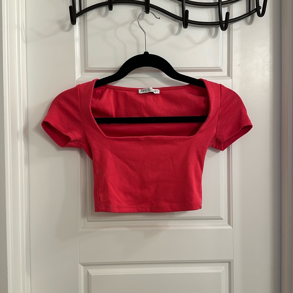 Zara Pink Square Neck Crop Top Size S
